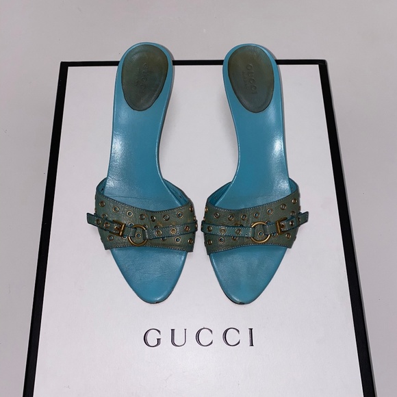 Gucci Shoes - GUCCI Blue Leather Heels Size 8B